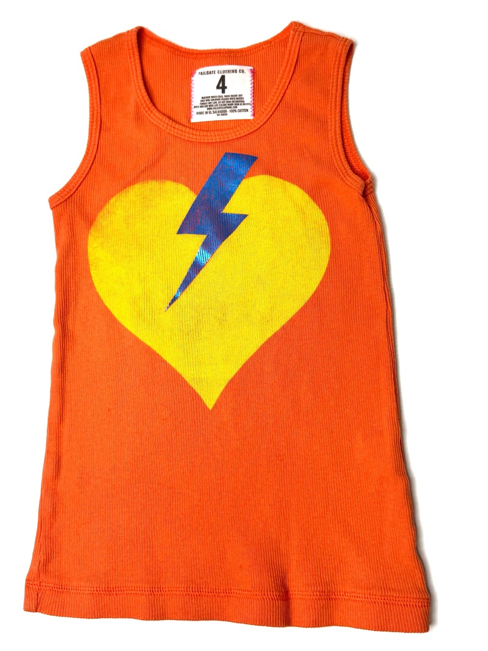Tailgate Brand Kids Orange Tank Top Thunderbolt & Heart Size 4